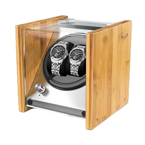 Watch Winder Smith Watch Winder Double for Automatic Watches - Bamboo Watches Winder Box 2 with Quiet Motor 4 Rotation Mode Setting